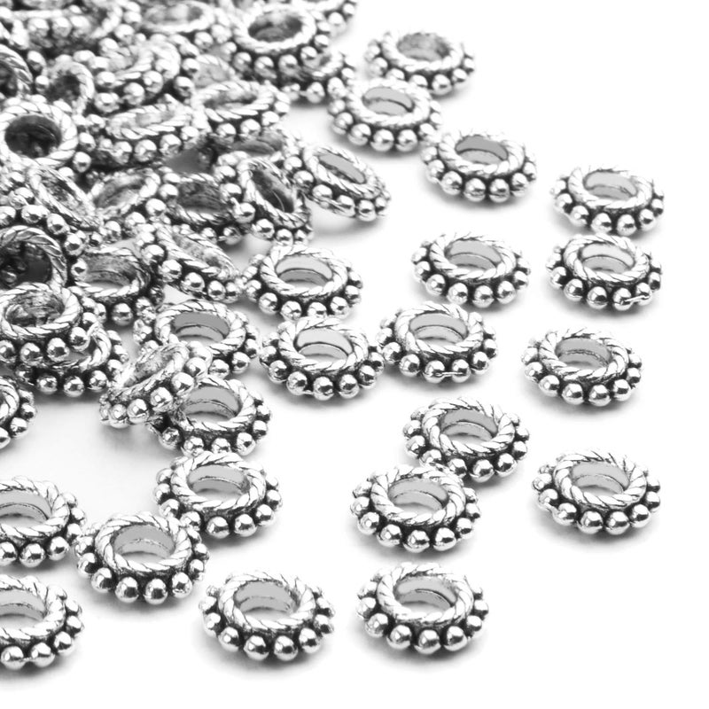 BronaGrand 100pcs 8mm Antique Silver Spacer Beads Tibetan Alloy Bead Spacers for DIY Necklace Bracelets Crafting,Gear-Shaped - Image 4